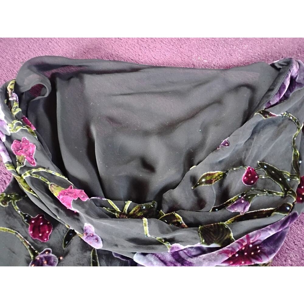 Vintage Women's Size 6 Cache Floral Beaded Dress Full Length Black Silk? Velvet - Picture 10 of 10